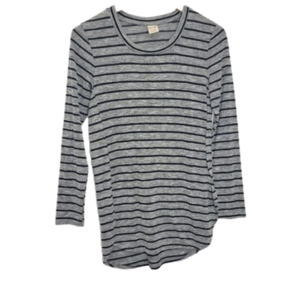Faded Glory long sleeve ray poly span hatchi tunic top black gray stripe